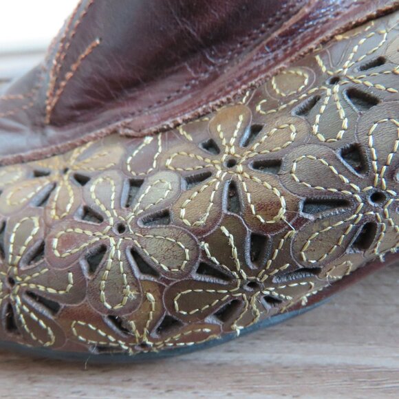 PIKOLINOS Romana Tooled Leather Floral Slip On Comfort Shoes Academia Boho Sz 8 - Picture 6 of 14